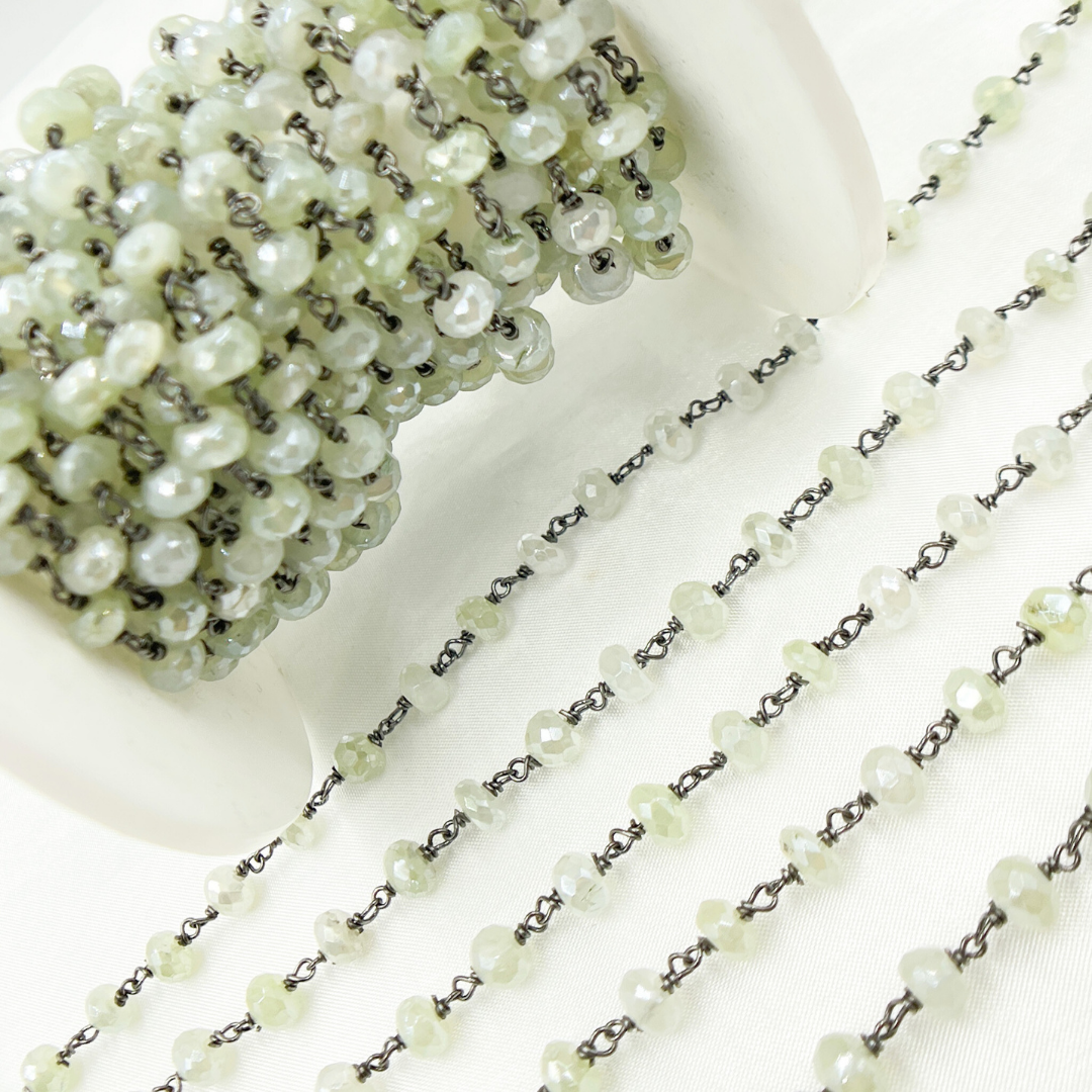 Coated Prehnite Gemstone Oxidized Wire Chain
