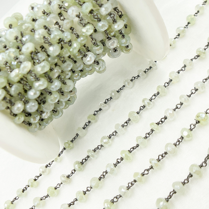 Coated Prehnite Gemstone Oxidized Wire Chain
