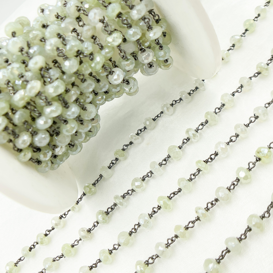 Coated Prehnite Gemstone Oxidized Wire Chain. CPR02