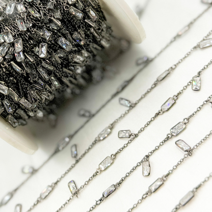 Cubic Zirconia Rectangle Shape Dangle & Connected Wire Chain