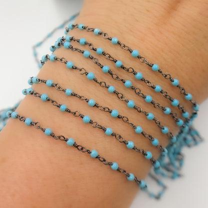 Turquoise Wire Wrap Chain made with Black Rhodium 925 Sterling Silver