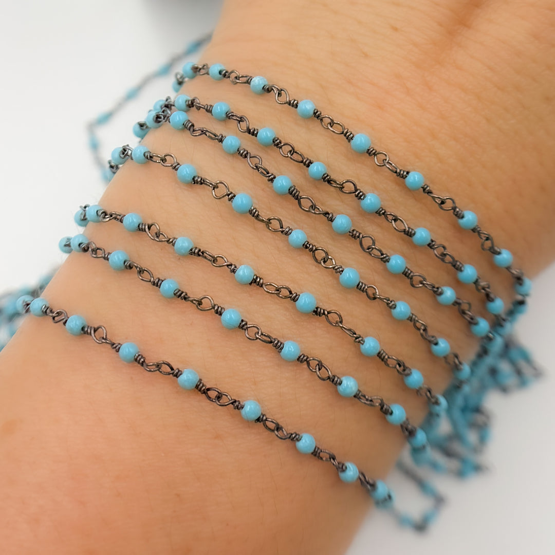 Turquoise Wire Wrap Chain made with Black Rhodium 925 Sterling Silver