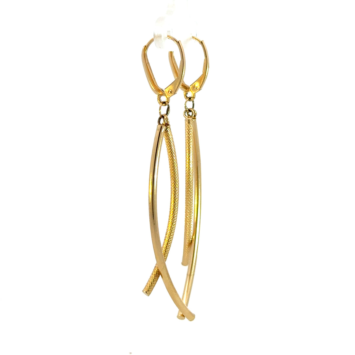 15850018486. 14K Solid Gold Smooth and Textured Tube Hollow Dangle Leverback Earrings
