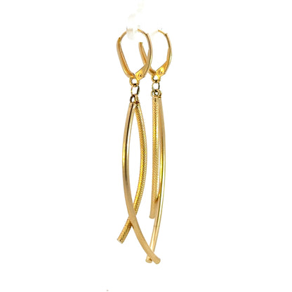 15850018486. 14K Solid Gold Smooth and Textured Tube Hollow Dangle Leverback Earrings