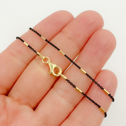 Oxidized 925 Sterling Silver Satellite Gold Plated Tube Necklace