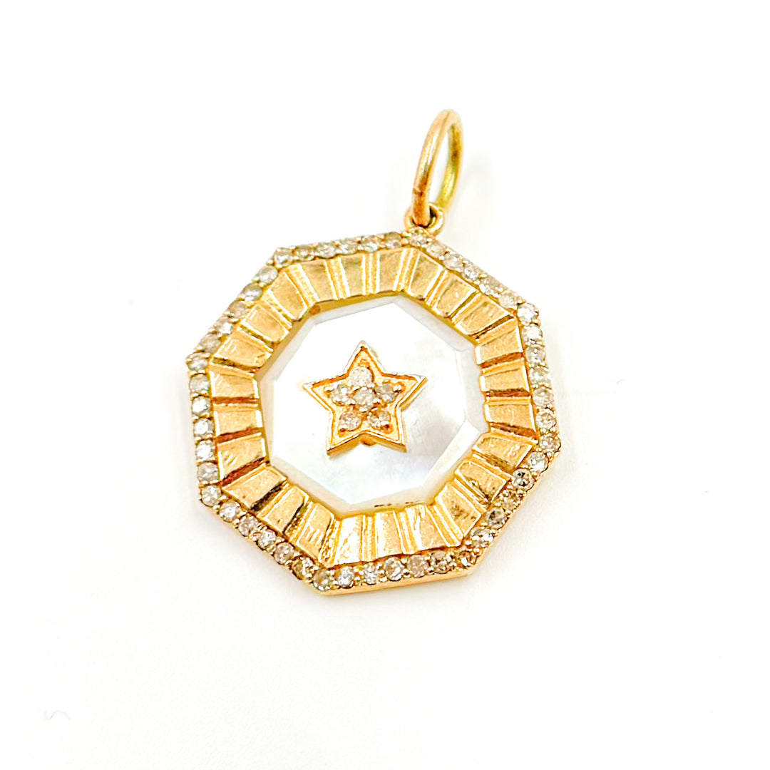 14K Solid Gold Diamond Mother of Pearl