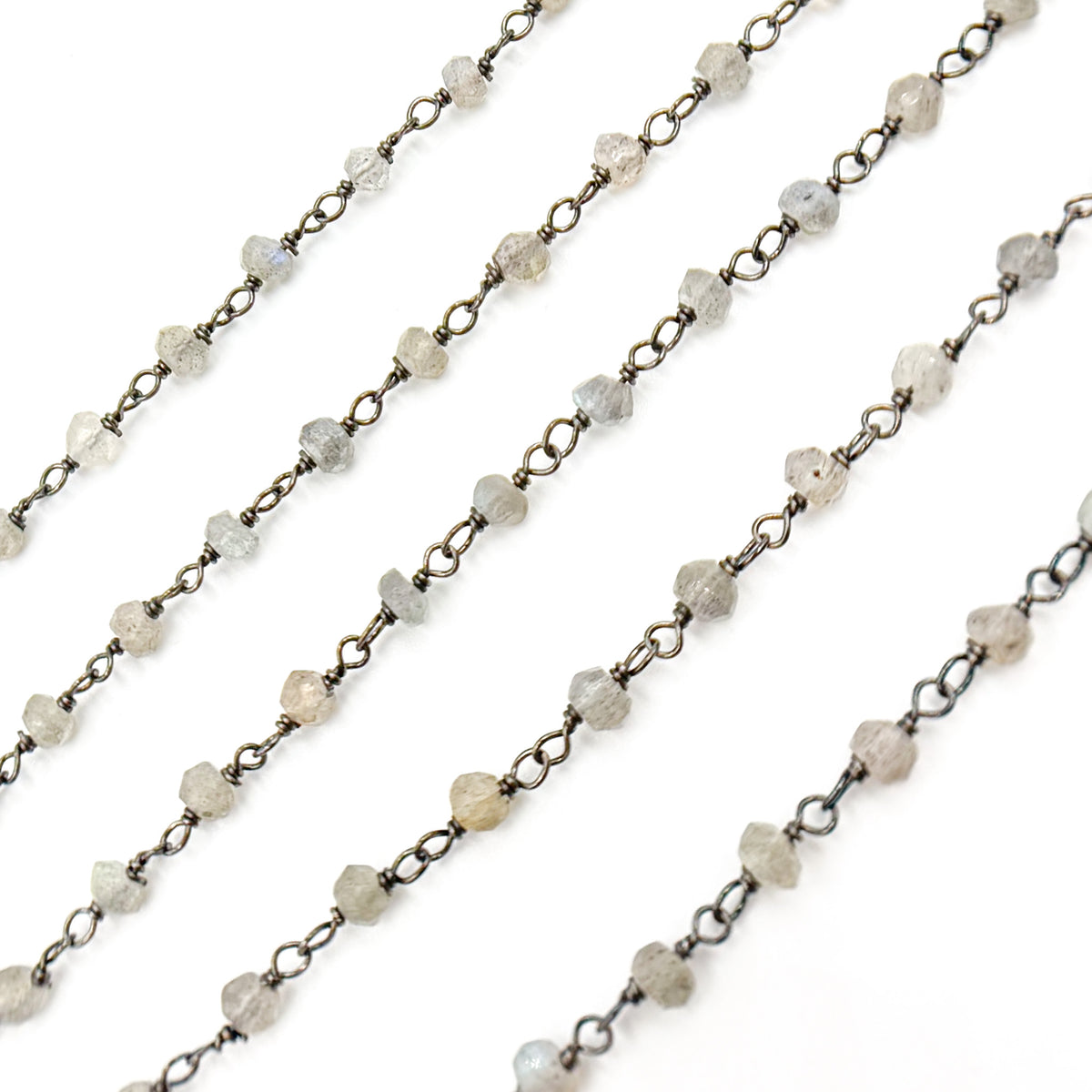 Labradorite Wire Wrap Chain made with Black Rhodium Sterling Silver