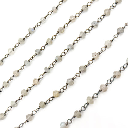 Labradorite Wire Wrap Chain made with Black Rhodium Sterling Silver