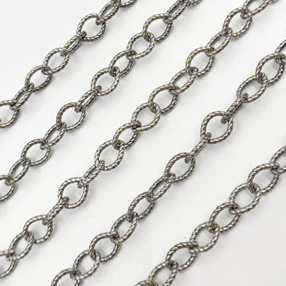 Oxidized Sterling Silver Twisted Round Link Chain