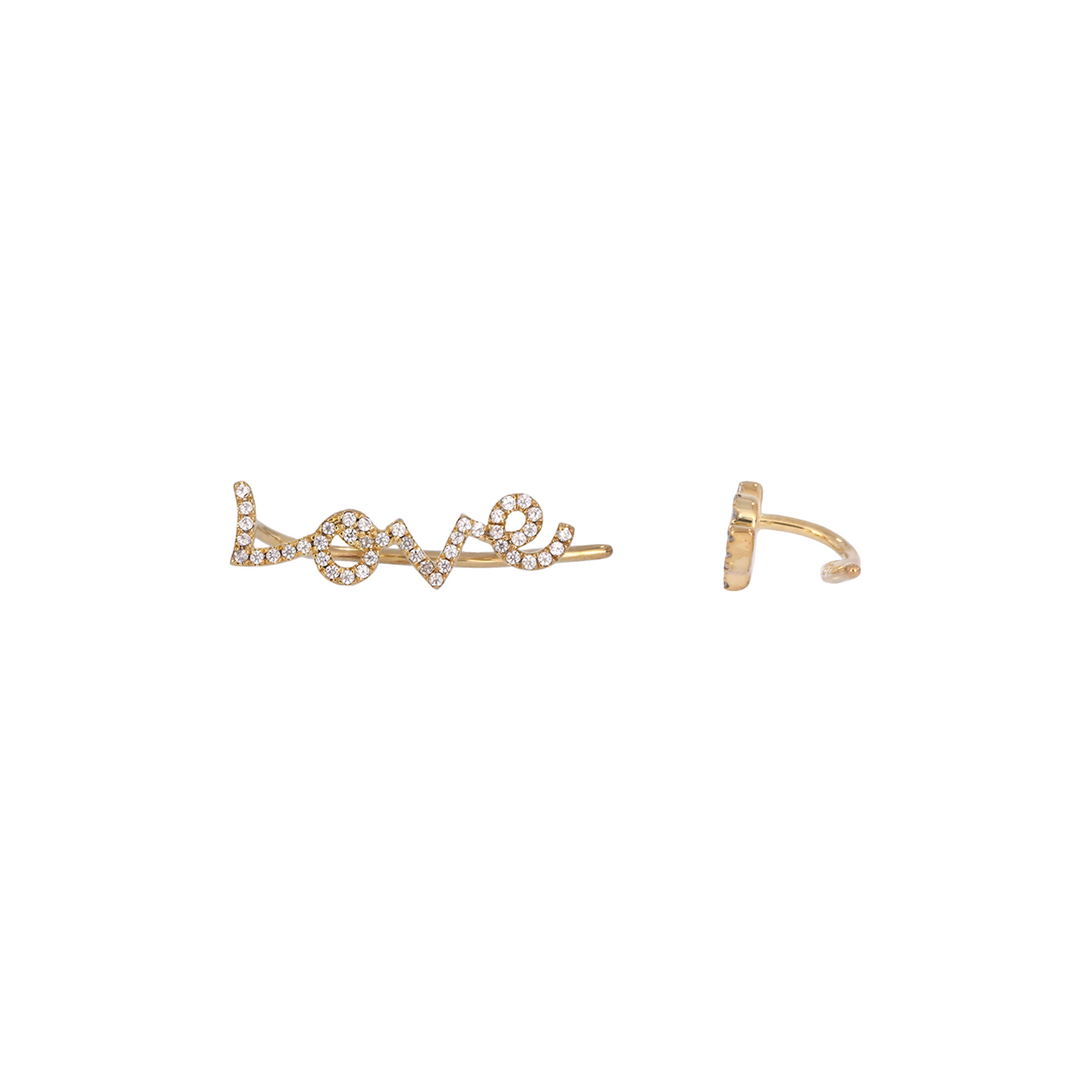 EFD53681. 14K Solid Yellow Gold and Diamonds LOVE Dangle Earrings