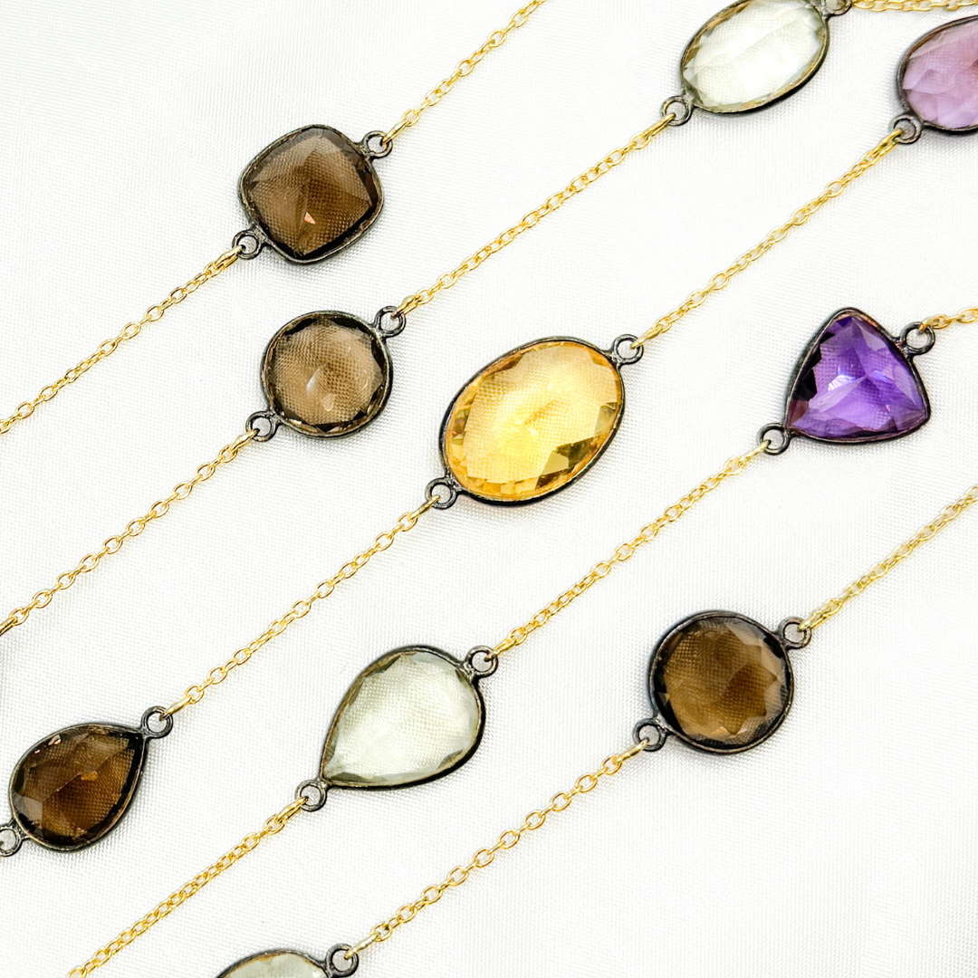 Multi Gemstone Organic Shape Connected Wire Chain.