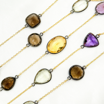 Multi Gemstone Organic Shape Connected Wire Chain.