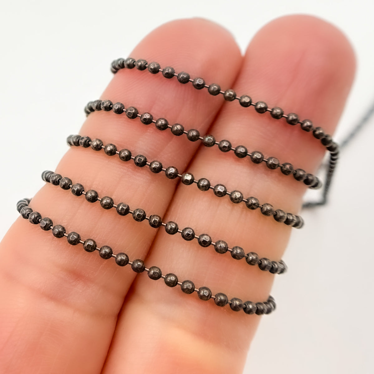Black Rhodium Sterling Silver Diamond Cut Ball Chain