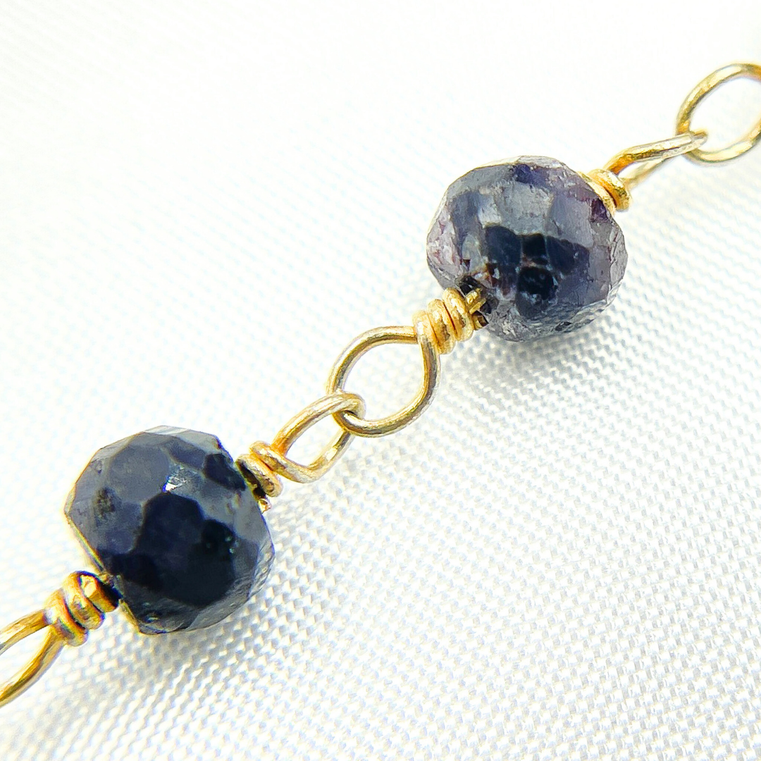 Gold Plated Silver and Shaded Blue Sapphire Wire Wrapped Chain.