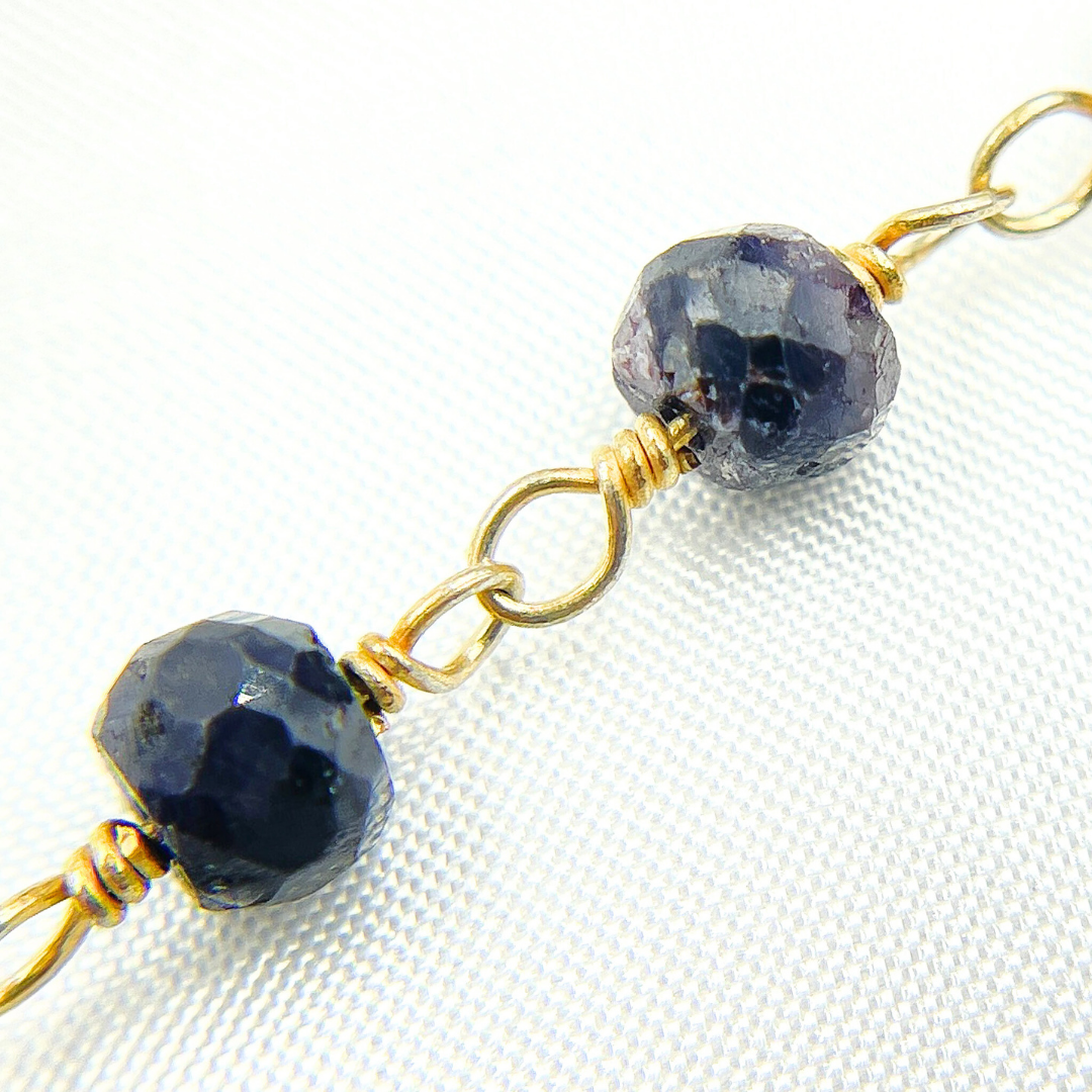 Gold Plated Silver and Shaded Blue Sapphire Wire Wrapped Chain. SAP1
