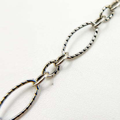 738TWOX. Oxidized Sterling Silver Hammered Oval and Smooth Round Links Chain