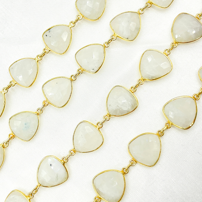White Moonstone Triangle Shape Bezel Gold Plated Wire Chain.