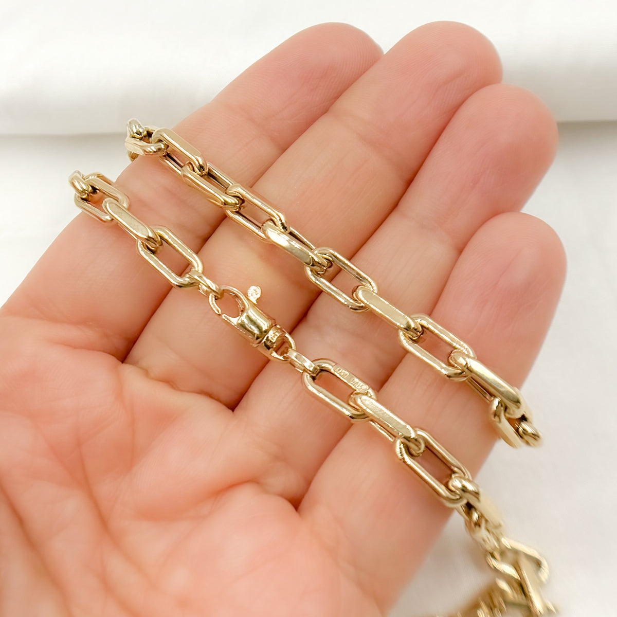 14K Solid Hollow Gold Smooth Paperclip Chain