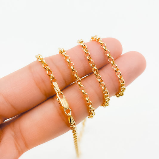 000HVR0344000. 14K Solid Yellow Gold Round Rolo Hollow Chain Necklace