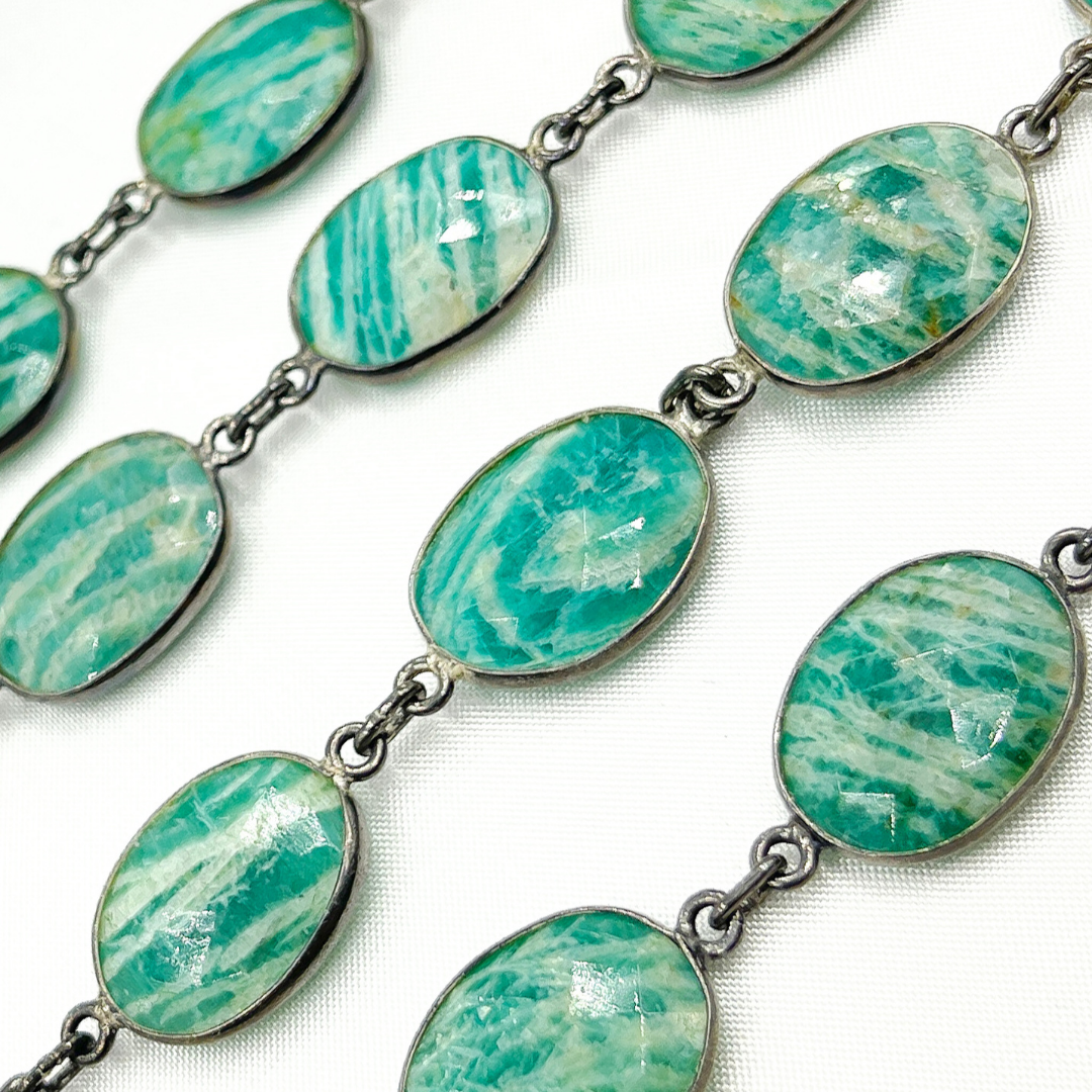 Amazonite Oval Shape Oxidized Wire Chain