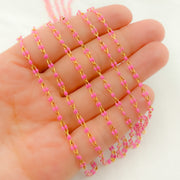 Gold Plated Enamel Sterling Silver Pink Enamel Chain