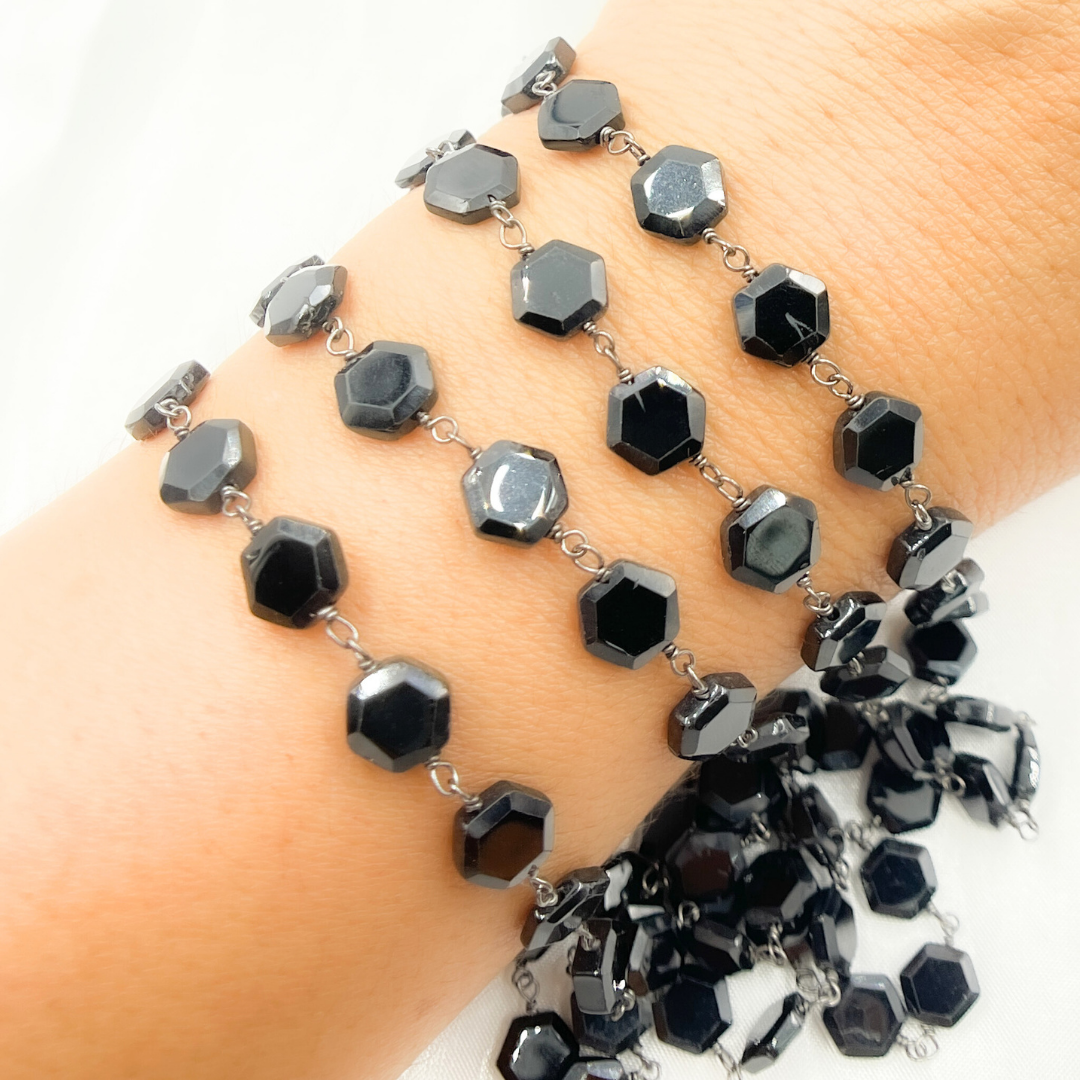 Black Spinel Hexagon Shape Oxidized Wire Chain