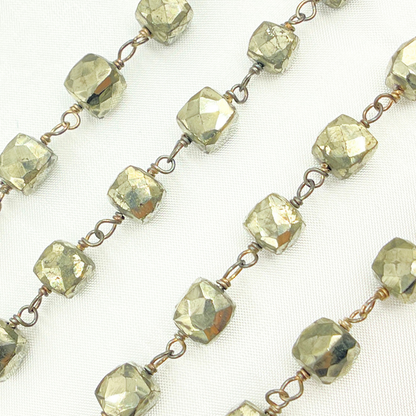 Pyrite Cube Shape Oxidized Wire Chain.