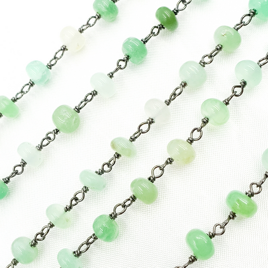 Chrysoprase Smooth Oxidized Wire Chain