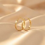 Load image into Gallery viewer, GER63. 14K Solid Gold Textured Flat Hollow Round Hoop Earrings