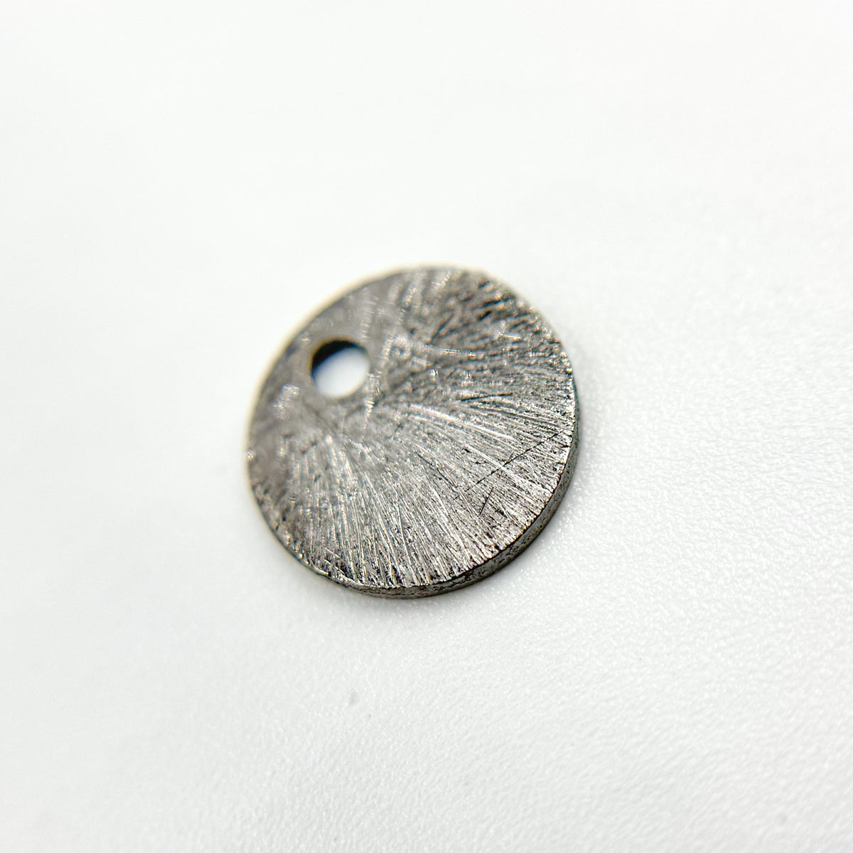 8MM Black Rhodium Sterling Silver Brushed Round Flat Disc Charm with a Single Hole