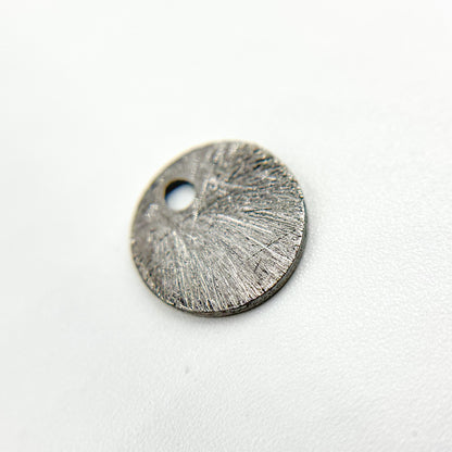8MM Black Rhodium Sterling Silver Brushed Round Flat Disc Charm with a Single Hole