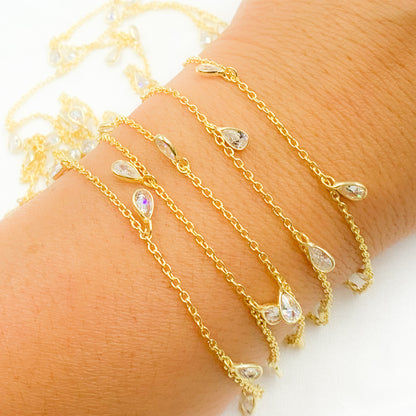 Cubic Zirconia Pear Shape Dangle Chain