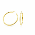Load image into Gallery viewer, GER58. 14K Gold Hoop Earrings with Engraved Tornado Design