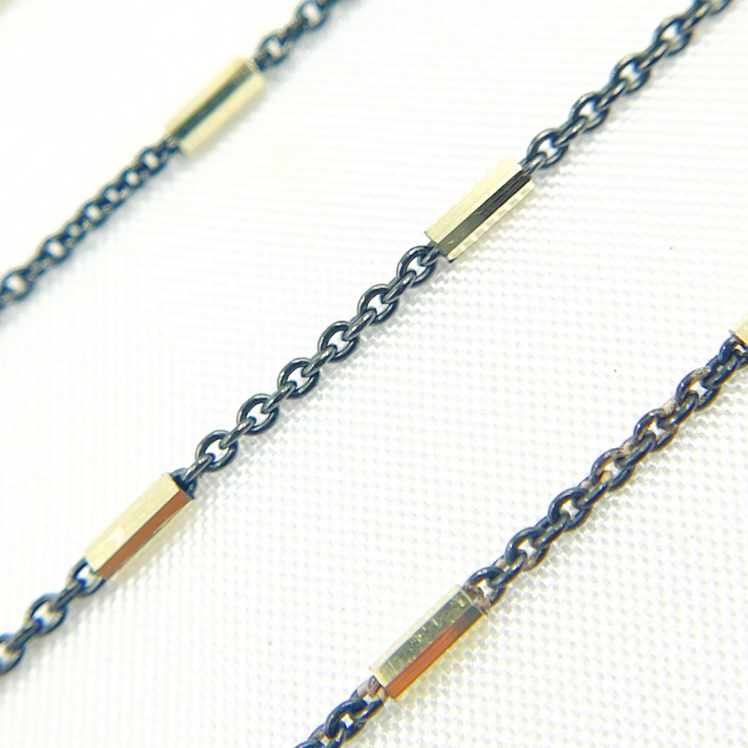 Sterling Silver Satellite Gold Plated and Black Rhodium Two Tone Bar Chain