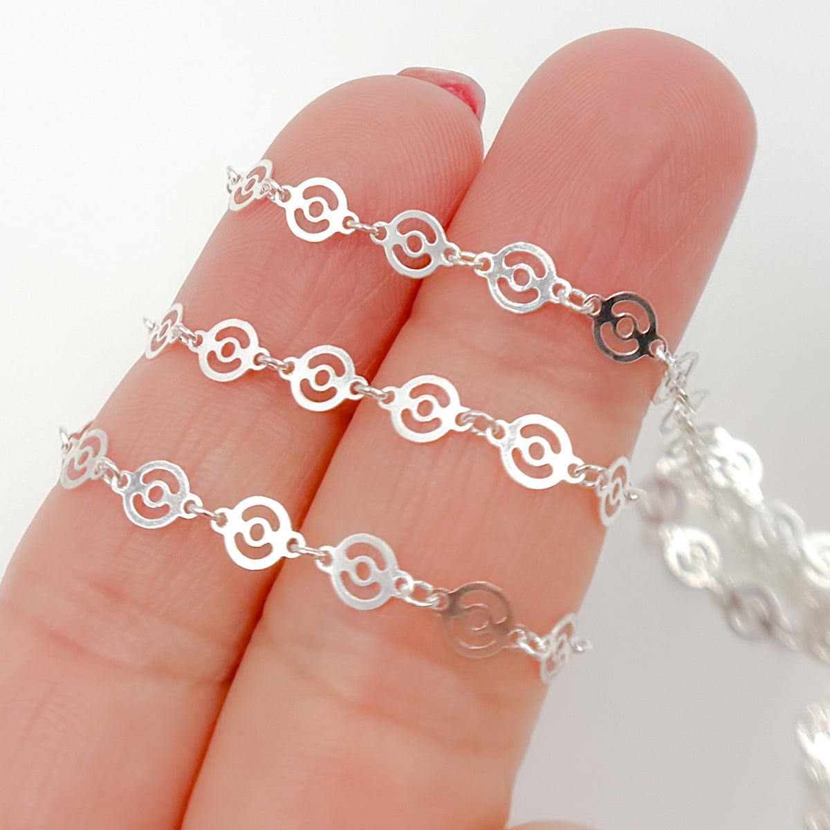 Sterling Silver Patterned Round Disc Link Chain