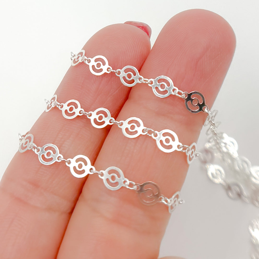 V15SS. Sterling Silver Patterned Round Disc Link Chain