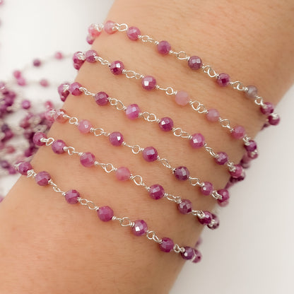 Coated Red Quartz Sterling Silver Wire Wrap Chain