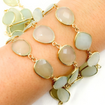 Load image into Gallery viewer, Chalcedony Organic Shape Gold Plated Wire Chain. PCL3
