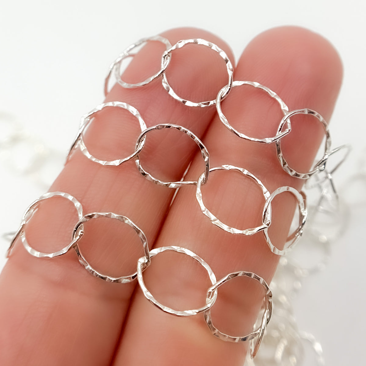 Sterling Silver Hammered Round Link Chain