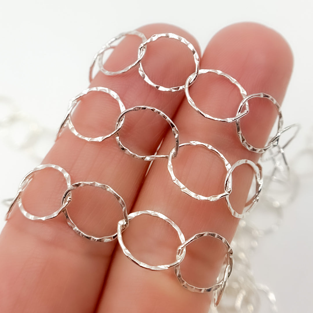 Sterling Silver Hammered Round Link Chain