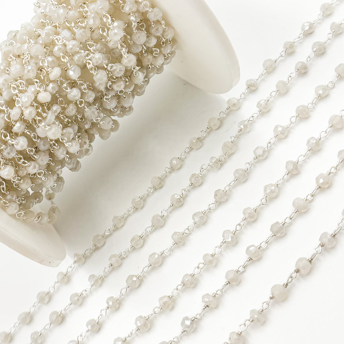Coated Rainbow Moonstone Sterling Silver Wire Chain