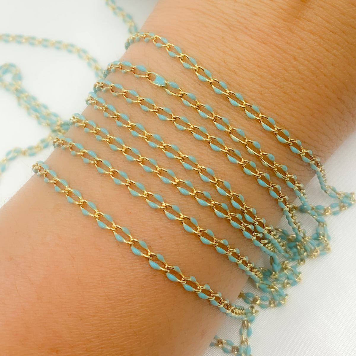 Sterling Silver Gold Plated Turquoise Enamel Cable Link Chain
