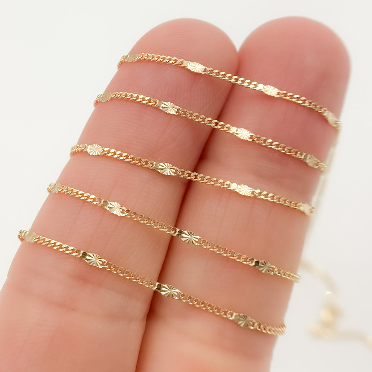 14k Solid Gold Curb & Diamond Cut Marina Link Chain