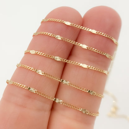 14k Solid Gold Curb & Diamond Cut Marina Link Chain