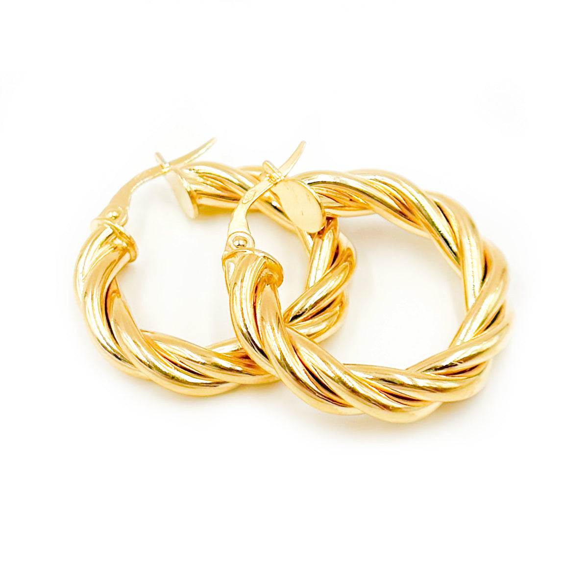 15850004969. 14K Solid Gold Fancy Twisted Hollow Hoop Earrings