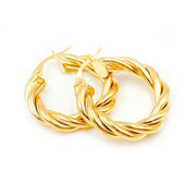 15850004969. 14K Solid Gold Fancy Twisted Hollow Hoop Earrings