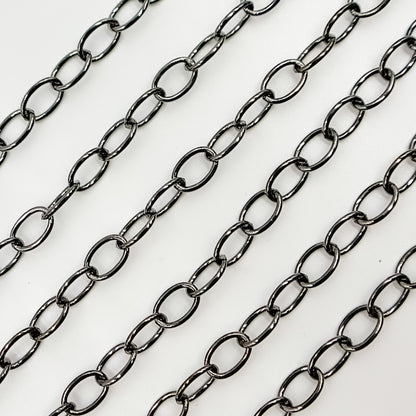 V193BR. Black Rhodium Sterling Silver Smooth Oval Link Chain