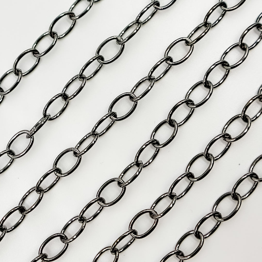 V193BR. Black Rhodium Sterling Silver Smooth Oval Link Chain