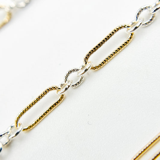 XM/1931K/SP. 14K Gold Filled and Sterling Silver Knurled Link Chain