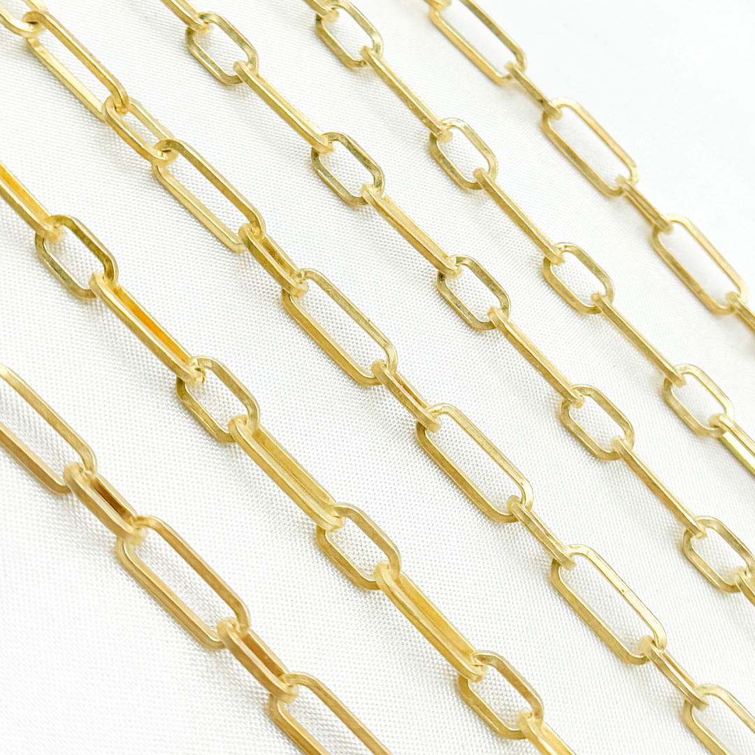 V149GPM. Gold Plated Matt 925 Sterling Silver Flat Long & Short Link Chain